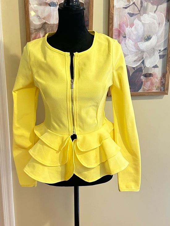 AKIRA Tops - AKIRA Bright Yellow Peplum Zip Top